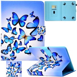 Universal Case for 9.0"-10.5" Tablet, Artyond PU Leather Folio Stand Cover with Cards Slots Case for All 9.0" 9.6" 9.7" 10.1" 10.4" 10.5" Android iOS and More 9.0-10.5 inch Tablet (Blue Butterfly)
