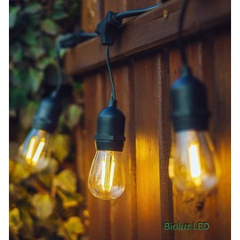 Bioluz LED Outdoor String Lights, 48' LED String Lights for Patio Includes LED Bulbs Weatherproof String Lights 15 Sockets with Vintage LED Bulbs for Porch Deck Bistro Garden Party UL Listed