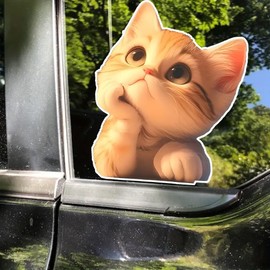2pcs PVC Car Sticker - Adorable Kitten Gazing at The Sky- 4.53"x5.12", Weather-Resistant Decal for Cars, Motorcycles, and Laptops -2D Flat Sticker |#CZ294