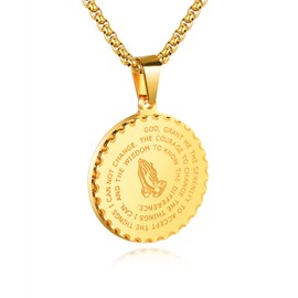 Mgutillart Fashion 18K Gold Titanium Steel Prayer of Hand Pendant Bible Verse Necklace (Gold)