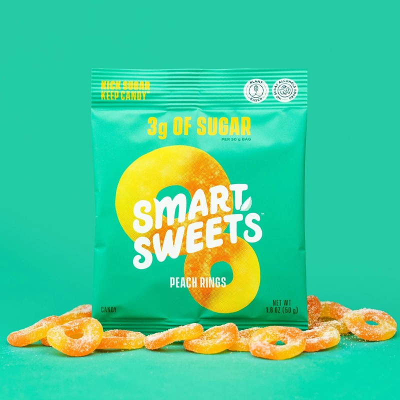 SmartSweets Low Sugar Peach Rings 12 Pack 1.8 Ounce 3g