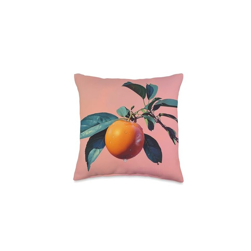 Persimmon Fruit Lover 70s Retro Throw Pillow