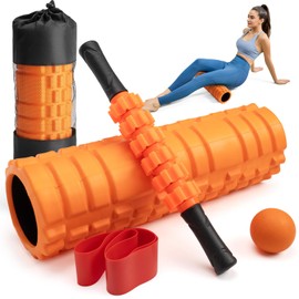 Krightlink 5 in 1 Foam Roller High Density Foam Roller Set for Deep Tissue Muscle Massage, 18" Trigger Point Fitness Exercise Massage Roller, Self-Myofascial Release for Whole Body (Orange)