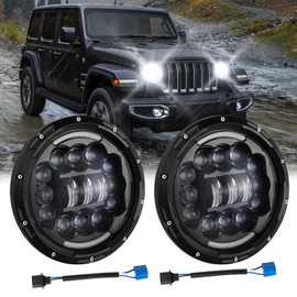 HMCYCI LED Headlight for Wrangler, 7" Round LED Headlights 105W Headlight, with Daytime Running Light High/Low Beam,compatible with Wrangler 1997-2020 JK TJ LJ DOT Approved H6024 Hi/Low Sealed Beam