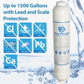 Inline Refrigerator and Ice Filter with Lead and Scale Protection,1,500 Gal Capacity, Reduces Chlorine, Lead, Odor, Taste and Scale. 15' NSF 1/4" Tubing, Speed Fit with Accessories (Install Kit)