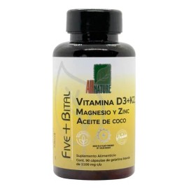 All Nature Vitamina D3K2 Magnesio, Zinc y Aceite de Coco 90 cápsulas FiveBital                                                                        