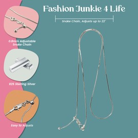 FashionJunkie4Life Sterling Silver Adjustable Snake Chain | 14" - 22" 0.8mm Chain with Spring Ring Clasp | Stylish Adjustable Length Gift for Women & Men