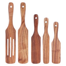 HAOHIZE Wooden Spatulas for Cooking, Pack of 5 Wooden Spatulas, Spatulas, Cooking Utensils Made of Wood Including Large Spatula, Large Slotted Turner, Medium Spatula