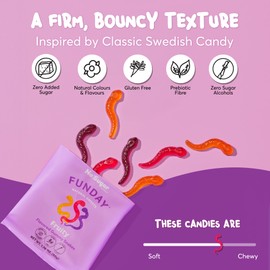 FUNDAY Fruity Gummy Snakes – 12 x 50g Bags – No Sugar Added – Gluten-Free Candy – Passionfruit, Raspberry & Blackcurrant Flavored Gummies
