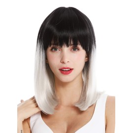 WIG ME UP - VK-2-60YS1B quality women's wig shoulder length sleek fringe vamp ombre mix black light grey