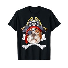 English Bulldog Pirate Jolly Roger Flag Skull Crossbones T-Shirt