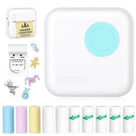 Mini Sticker Printer, Inkless Thermal Printer with 10 Rolls Thermal Papers and Stickers for iOS&Android, Mini Portable Printe for DIY, Scrapbook, Memo, Pictures, Notes, List, Blue