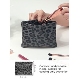 Ksriylm Leopard Leather Small Makeup Pouch for Women,Cosmetic Accessories Organizer,Waterproof and Portable Cosmetic Bag,Self-closing, No Zipper, Aesthetic Storage Pouch,Lipstick for Purse,Grey