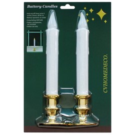 CVHOMEDECO. Battery Operated LED Window Candles, Auto On/Off, Gold Plastic Base, Flickering Warm Orange Flameless Lights Decor. (4 Pack)