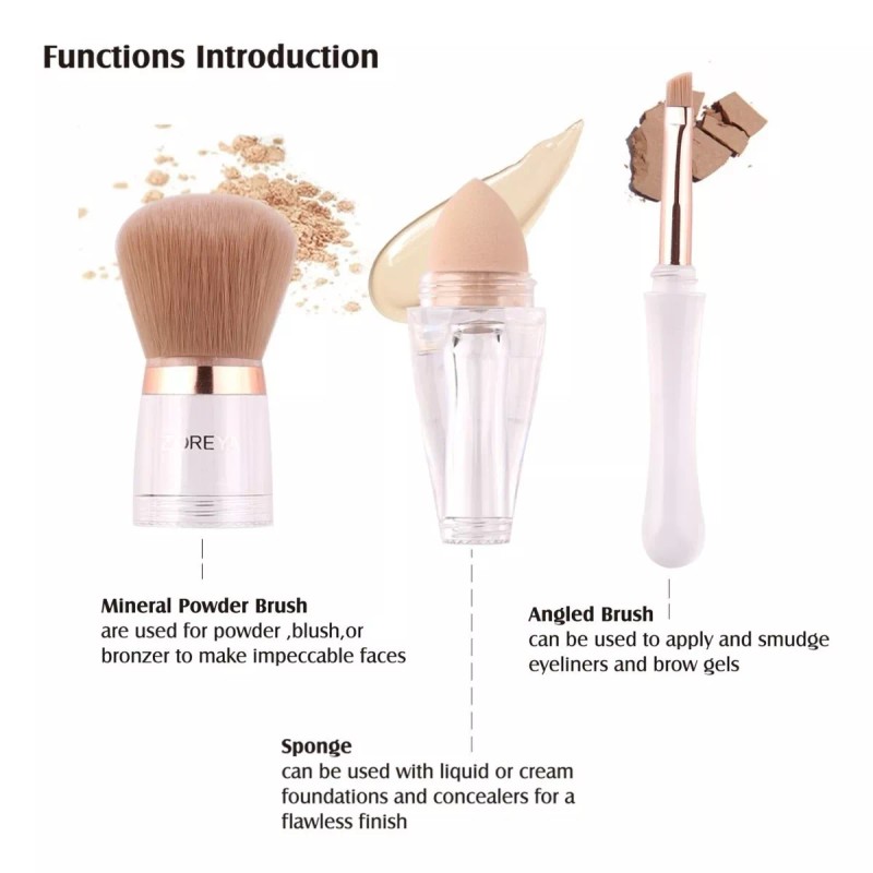 Zoreya Cosmetics Brocha Pára Maquillaje 3 En 1 Zoreya