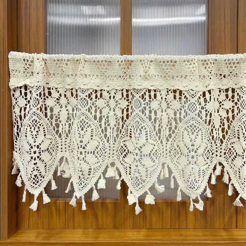 Rustic Crochet Curtains Valance for Kitchen Cotton Lace Curtains for