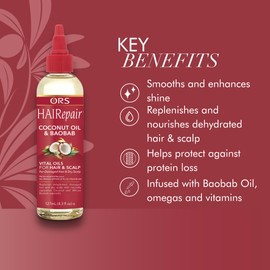 ORS HAIRepair Coconut Oil and Baobab Vital Oils, Lightweight Fast Absorbing Hair Oil, (4.3 oz)