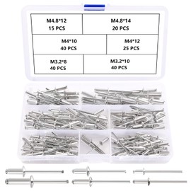 YIXISI 180 PCS 6 Sizes M3.2 / M4 / M4.8 Dome Blind Rivet Kit, Metal Rivets Pull Pop Rivets, Aluminium Pop Rivets Large Flange, for Fixing Component Construction Fasteners Furniture