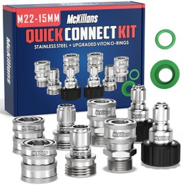 McKillans® M22-15mm Pressure Washer Quick Connect Kit, M22-15mm to 3/8" Male Female Quick Disconnect Kit for Power Washer (Stainless Steel)