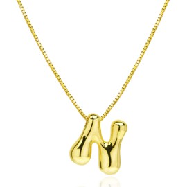 Gold Kette mit Buchstaben Anhänger Damen Frauen, 18 Karat Vergoldet Initialen Halskette Namen Buchstabenkette Hypoallergene Anfangsbuchstaben A-Z Modeschmuck Geschenke (N)