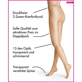 Hudson Simply Shine 15 Women's Tights Pack of 2 Transparent Shimmer 15 Denier, Teint 0010