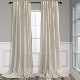 Pitalk Flax Linen Curtains 5 FT Wide by 84 Inches Long for Bedroom Sheer Linen Large Drape Light Filter Extra Wide Curtains for Living Room Dining Hall 2 Panel Set Back Tab Pocket 60 x 84 Length Beige