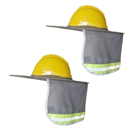 XIAKE Hard Hat Sun Shade Full Brim Mesh Neck Sun Shield with Reflective Strips Neck Sunshade Cover (2 Packs Grey)