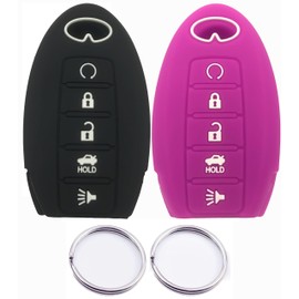 Silicone Rubber Key Fob Cover Compatible with 2013-2019 5 Button Infiniti JX35 Q50 Q60 QX56 QX60 QX80 S180144014 7812D-S180014 (Rubber, Black+Purple)