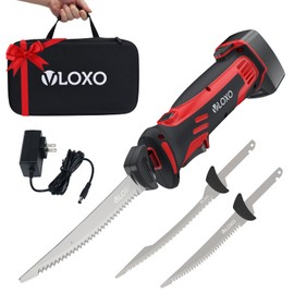 VLOXO Electric Fillet Knife-Cordless Electric Carving Knife with 2 Stainless Steel Blades Safety Lock Non-Slip Grip Rechargeable Electric Knives for Meat Slicing Turkey Bread Fish Includes Storage Case