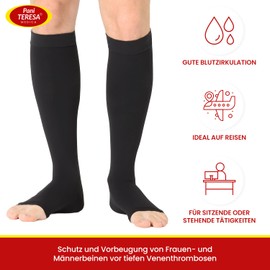 Medical Compression Socks and Thrombosis Stockings with Open Toe for Women and Men (23-32 mmHg, class 2, 120 Denier) - Support Stockings for Flight - Compression Socks for Everyday Use - Pani TERESA® MEDICA