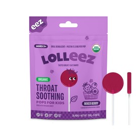 Lolleez Organic Lollipops for Kids Sore Throat Relief, Mixed Berry Perfect for Soothing A Sore Throat While Tasting Great, Mixed Berry Flavor, 28 Count