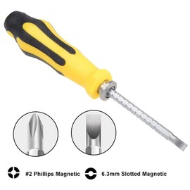 Utoolmart Multi-Bit Stubby Screwdriver, Adjustable Length and Reversible Dual End, 6.3mm Slotted and PH2 Phillips Magnetic Tip, 2 in 1 Compact, Portable, Pocket Size Screw Driver Small Tool