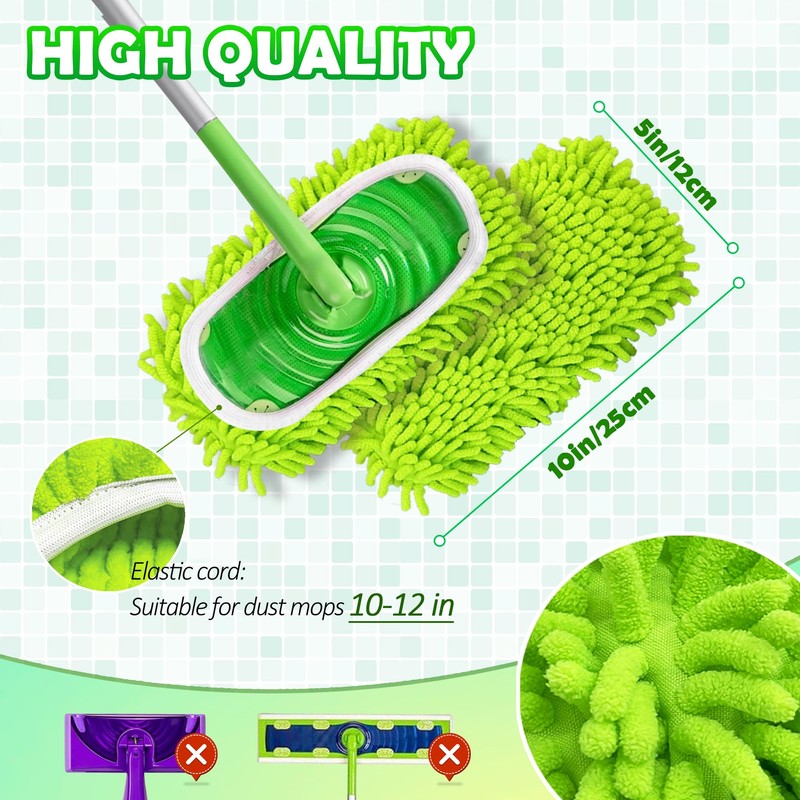 4PCS Chenille Mop Pads Compatible with Swiffer & 10''-12'' Mops