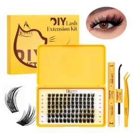 QUEWEL 84PCS Lash Clusters Kit 10-16mm Cat Eye Eyelash Clusters Set, Fluffy Lashes with Lash Bond and Seal Lash Tweezers for Beginners(Cat-Kit-A)