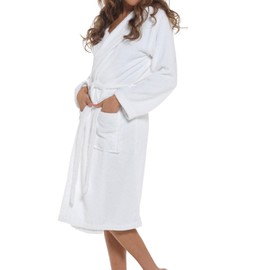 A2Z Women's 100% Cotton Towelling Bathrobe Hooded Dressing Gown - Robe 140 White 12-14