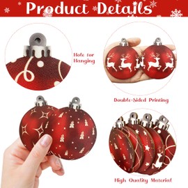 24Pcs Christmas Wooden Ornaments Set, Double-Sided Printing Ball Shaped Christmas Hanging Ornament, Xmas Tree Decoration Wooden Hanging Ball Pendants for Christmas Home Party Decor (Red White)