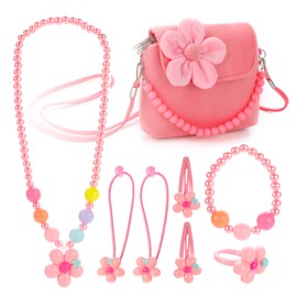 Hifot Children's/Girls’ Jewellery and Plush Handbag, Necklace, Bracelet, Ring, Hair Clips, Handbag, Fashion Jewellery, Party Favour, Gift, for Dressing Up and Pretend Play