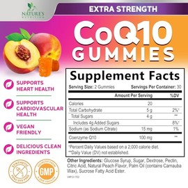 CoQ10 Gomitas - Coenzima Q10 100 mg por porción - Suplementos antioxidantes de alta resistencia, alta absorción, para apoyo a la salud del corazón y p
