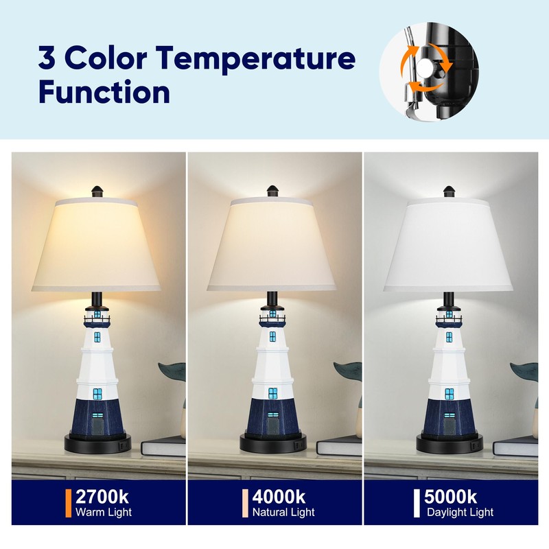 WIHTU Modern Lighthouse Table Lamps Set of 2, White Navy