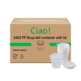CIAO! 24OZ PP Injection Molded Soup-Deli Container with LLDPE Lid, Microwavable and BPA Free (240/240 combo pack)