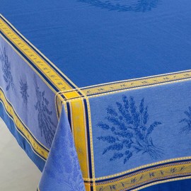 Amelie Michel Luxury French Cotton Jacquard Tablecloth in Senanque, Blue | Stain Resistant, Easy-Care, Machine Washable Fabric Made in France [63" x 79" Rectangle]
