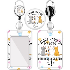 Plifal Badge Holder with Retractable Reel, Cute Funny Cats ID Name Tag Work Badge Clip Heavy Duty Vertical Card Protector Cover Case for Work Office Nurse Medical Student Teacher Women Men