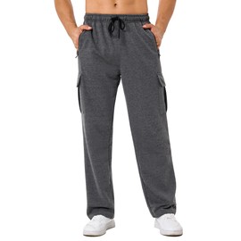SILKWORLD Cargo Sweatpants for Men Athletic Joggers Straight Leg Pant Workout Gym Yoga Pants with Multi Zipper Pockets, Dark Grey, Medium