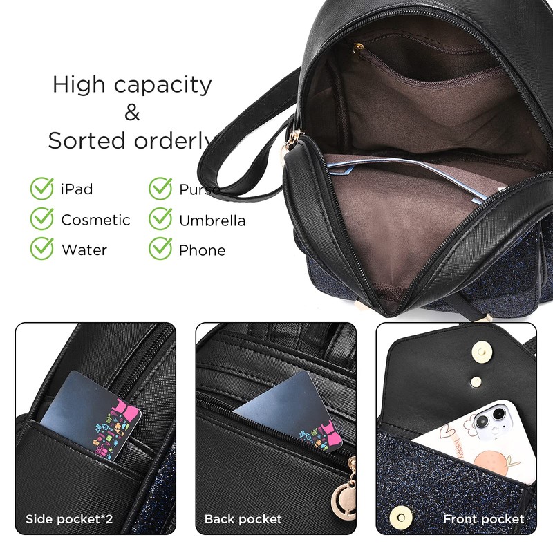 IHAYNER Women's Cute Glitter Sequin Mini Backpack - Small Bowknot