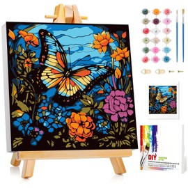 Miquans Art Paint by Numbers Butterfly Paint by Numbers, Adult Paint by Numbers, with Frame and Easel, Flower Painting by Numbers Set for Home Decoration (20 x 20 cm)