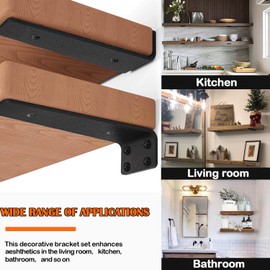 Floating Shelf Bracket 6 Inch of 6 Pack Heavy Duty Shelf Brackets Brackets for Shelves Black Coated Metal L Bracket Wall Shelf Support DIY Brackets with 1/5 Inch Thick and 160 LBS Load Capacity