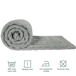 NTBAY 100% Pure Cotton Cable Knit Toddler Blanket, Super Soft and Warm Breathable Baby Blanket for Cot Bed, Stroller, Nursery, Travel, Newborn, Grey, 76x102 cm