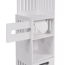 VECELO Corner Shelf Stand, Corner Shelves with Cabinet for Bathroom Narrow Space,Small Storage Organizer with Toilet Paper Drawer in Restroom Waterproof Lightweight,White