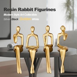 Sonhomay Thinker Statue Abstract Art Figures Resin Thinking Figurine Abstract Sculpture Sitting Thinker Statue Bookcase Decoration for Home Living Room Bookcase Desk Office