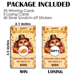 40 Pcs Funny Thanksgiving Scratch Off Game Cards, Find The Turkey to Win The Game - Thanksgiving Games for Family Friends Neighbor, Family Dinner Party Supplies and Favors-A03